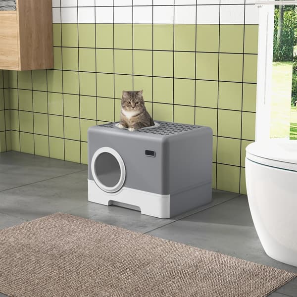Katte Toilet med Låg og Skovl, 52x41x38.5 cm, Grå