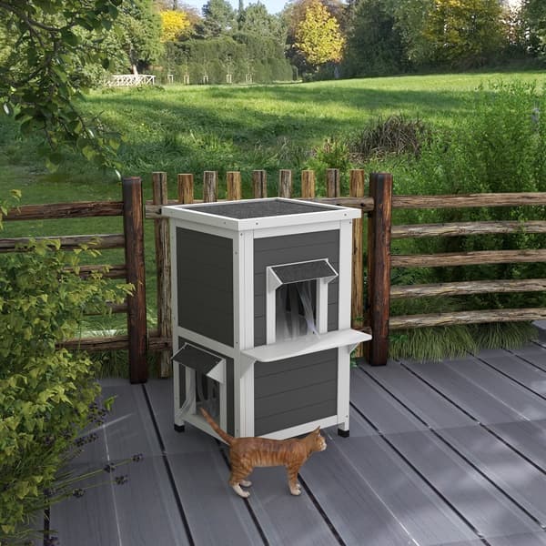 Kattehus, 60x60x81.5 cm, Grå & Hvid