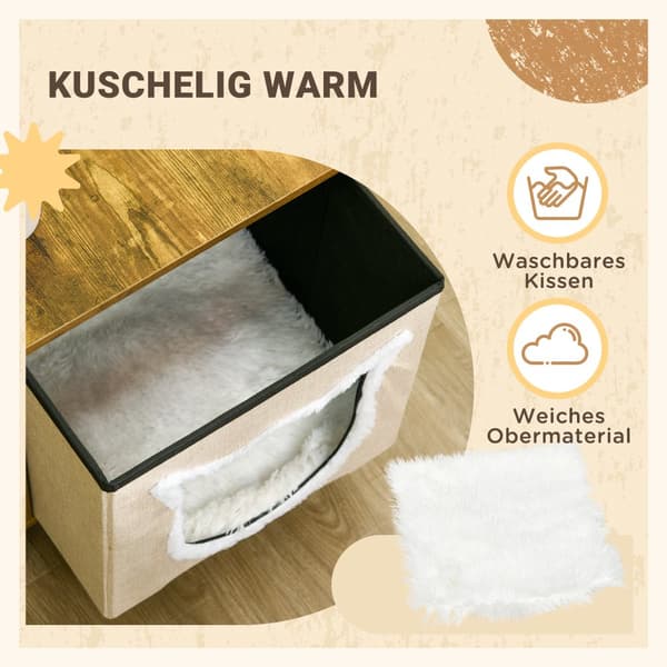 Kattekurv med pude, 41x34x43.5 cm, Beige Brun