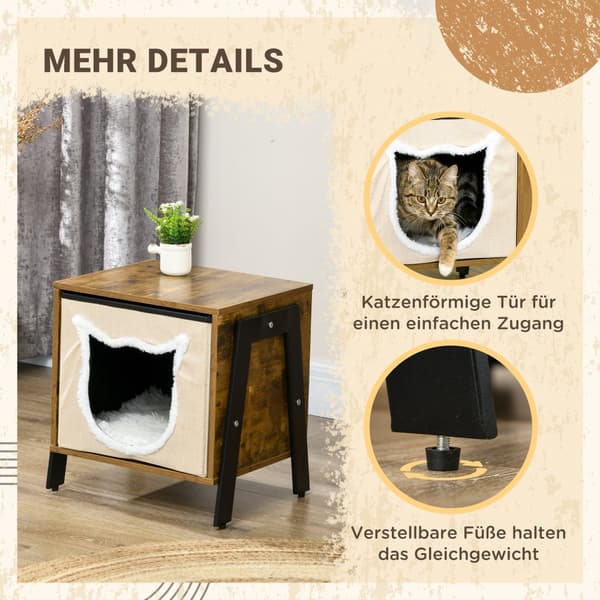 Kattekurv med pude, 41x34x43.5 cm, Beige Brun
