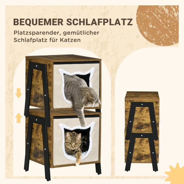 Kattekurv med pude, 41x34x43.5 cm, Beige Brun