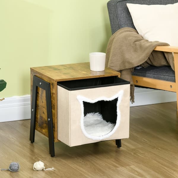 Kattekurv med pude, 41x34x43.5 cm, Beige Brun
