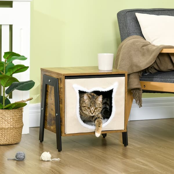 Kattekurv med pude, 41x34x43.5 cm, Beige Brun
