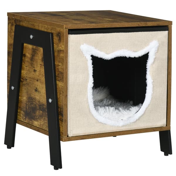 Kattekurv med pude, 41x34x43.5 cm, Beige Brun