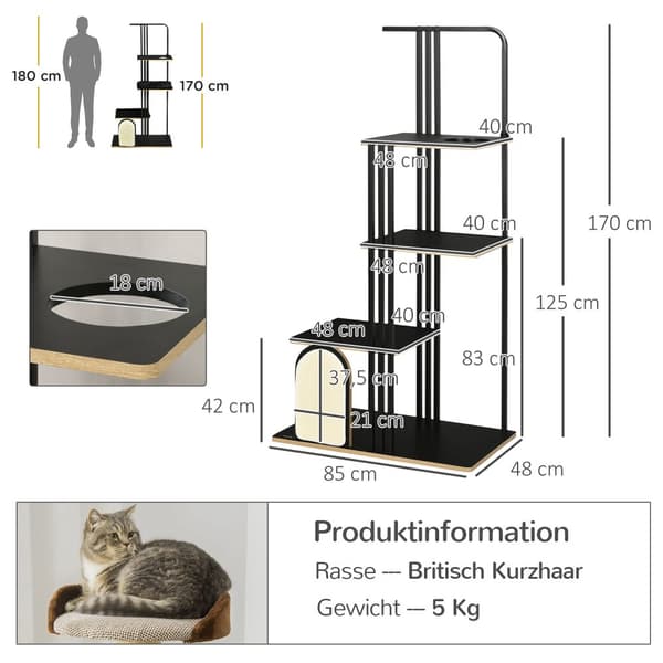 Katte træ, 85x48x170 cm, Sort