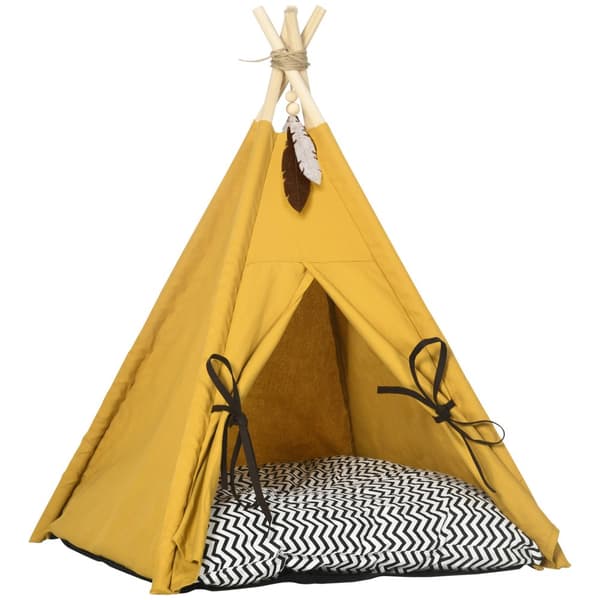Kissansänky, Kissatalo Tipi-teltta tyynyllä, 60x60x76 cm, Keltainen