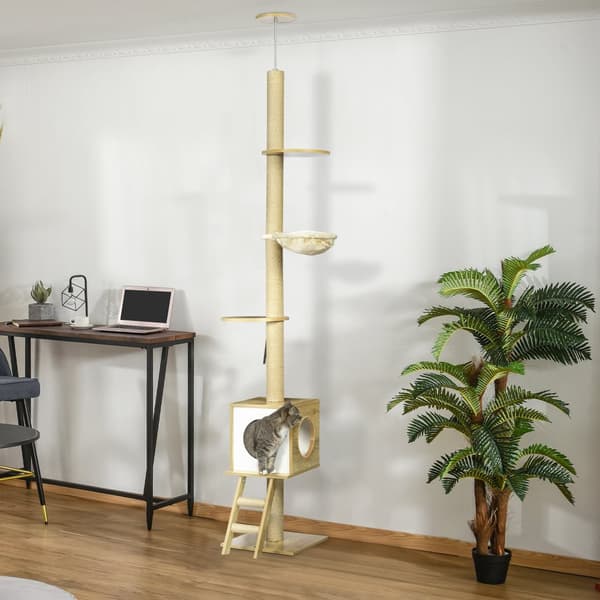 Kissapuu, 40x40x240-260 cm, Vaaleanruskea ja Beige