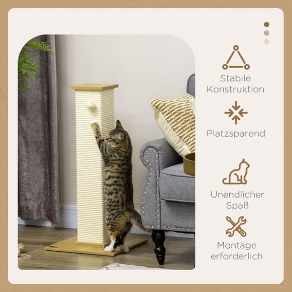 Kradsestolpe til Katte, 38x38x80 cm, Eg Creme Hvid