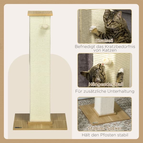 Kradsestolpe til Katte, 38x38x80 cm, Eg Creme Hvid