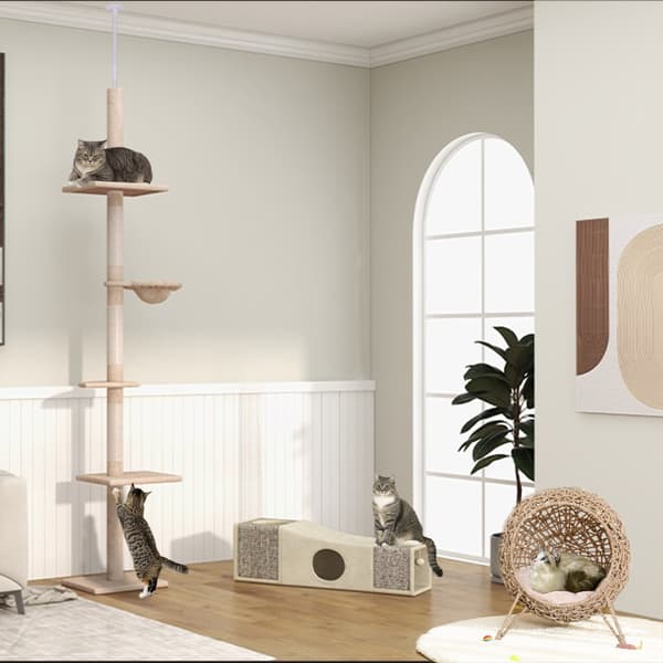 Kat-tunnel med legebold, 98x30x30 cm, Brun+Beige