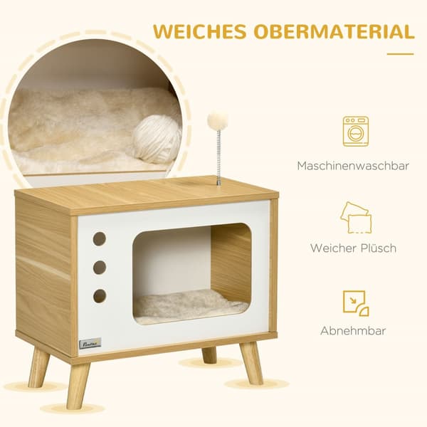 Kattstuga, 50x28x43 cm, Ek/Beige/Vit