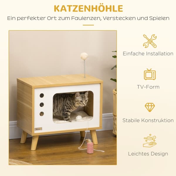 Kattstuga, 50x28x43 cm, Ek/Beige/Vit