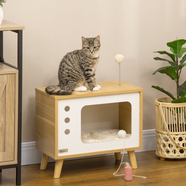 Kattstuga, 50x28x43 cm, Ek/Beige/Vit