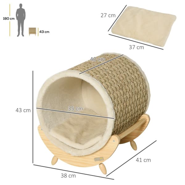 Kattgrotta med hylla, 41x38x43 cm, Khaki & Natur & Beige
