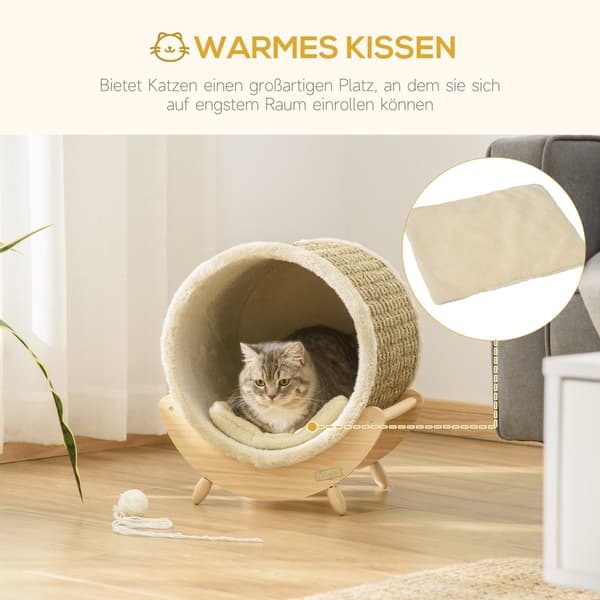 Kattgrotta med hylla, 41x38x43 cm, Khaki & Natur & Beige