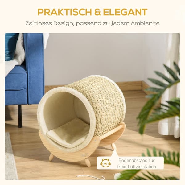 Kattgrotta med hylla, 41x38x43 cm, Khaki & Natur & Beige