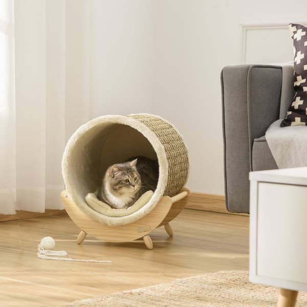 Kattgrotta med hylla, 41x38x43 cm, Khaki & Natur & Beige