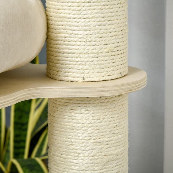 Kissapuu, kissaluolalla, 59,5P x 59,5L x 122K cm, luonnonväri+kerma