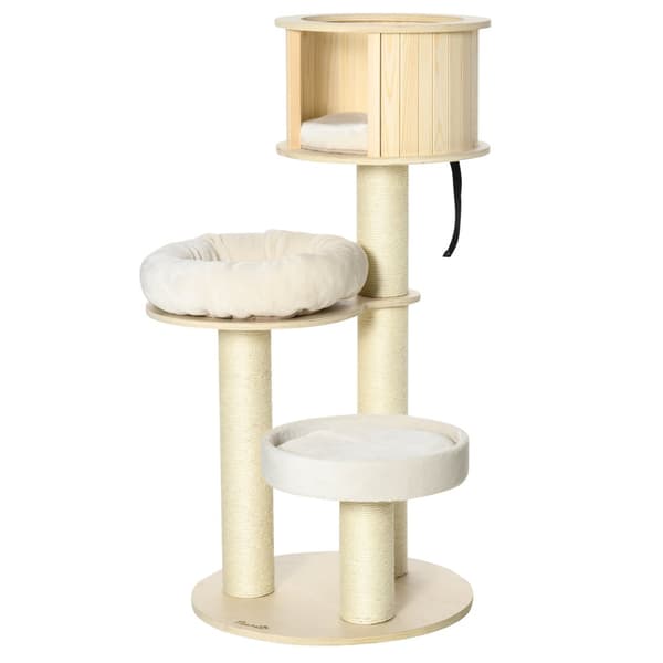 Kissapuu, kissaluolalla, 59,5P x 59,5L x 122K cm, luonnonväri+kerma