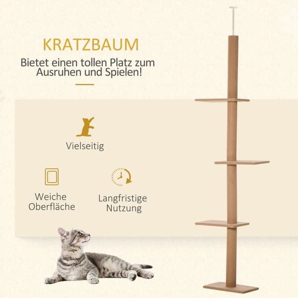 Justerbart Højde Katte Træ, 43x27x228-260 cm, Lys Brun