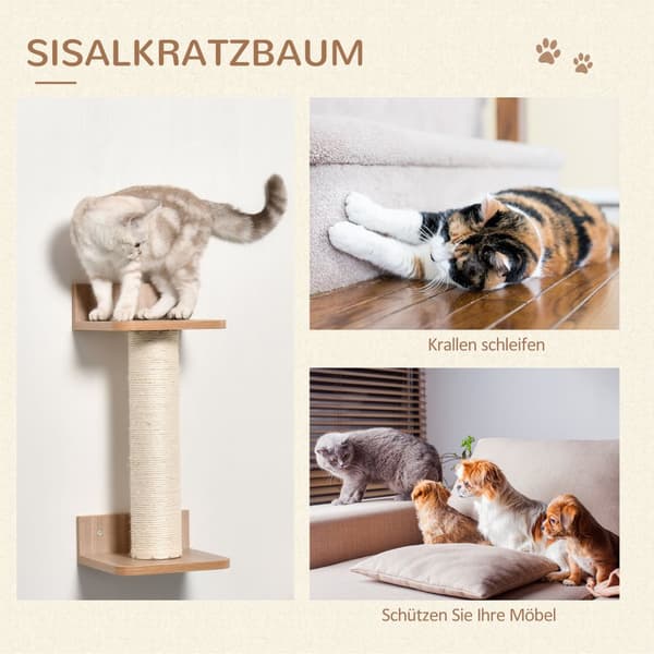 Katte sæt med kradsetræ, katte trappe & hængekøje, Aosom, Lys brun