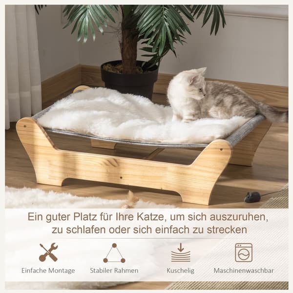 Kattbädd Hängmatta, 68x43x20 cm, Natur+Ljusgrå+Vit