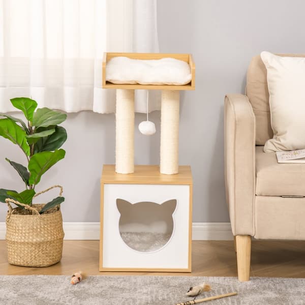 Kattekurv med Puder, 35x35x81 cm, Natur
