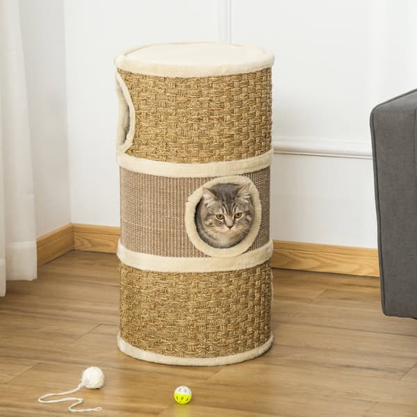 Kattklöspelare, 37.5x37.5x70 cm, Khaki Brun