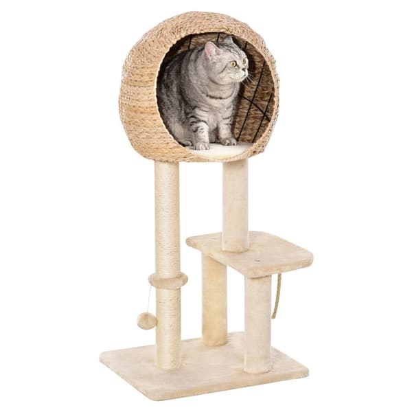 Klösträd med kattgrotta, D30-371, 48x40x100 cm, Beige