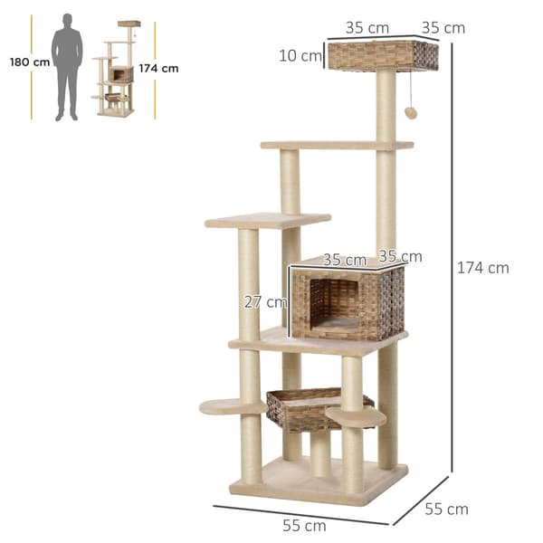 Kradsetræ, D30-377, 55x55x174 cm, Beige+Brun