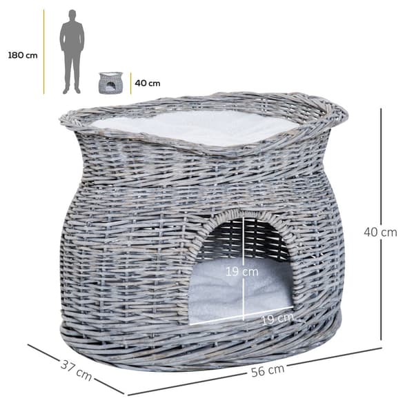 Kissankori, Rattan, 56x37x40 cm, Harmaa