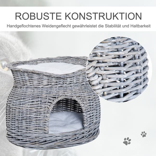 Kissankori, Rattan, 56x37x40 cm, Harmaa