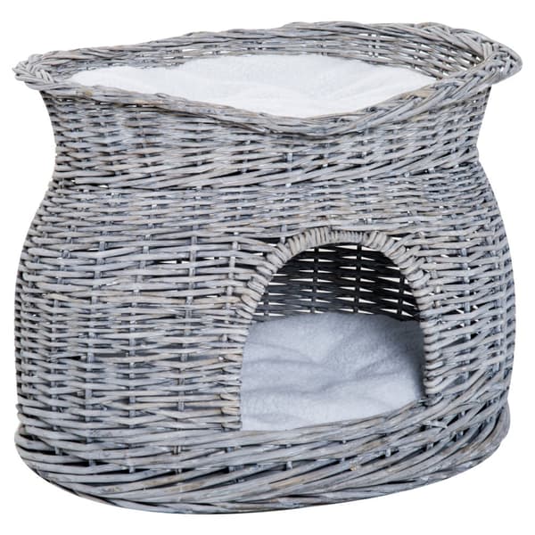 Kissankori, Rattan, 56x37x40 cm, Harmaa