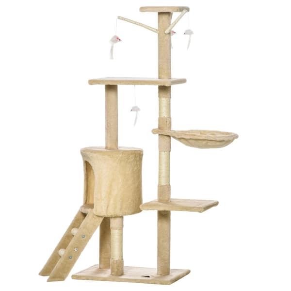 Flernivå Katt Träd, 50x35x134.2 cm, Beige