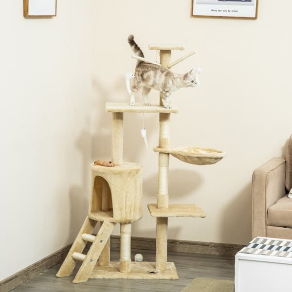 Flernivå Katt Träd, 50x35x134.2 cm, Beige