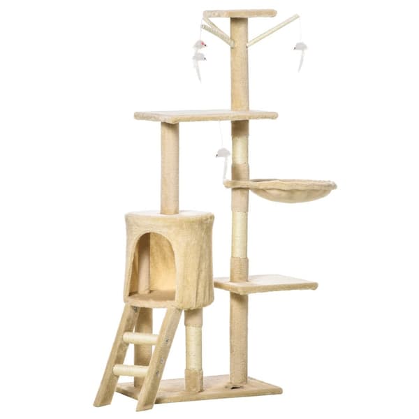 Flernivå Katt Träd, 50x35x134.2 cm, Beige
