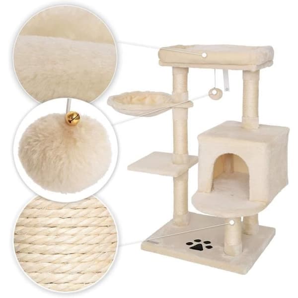 Kattträd - lionto - Klättra - Höjd 93 cm - Beige - Sisal och plysch