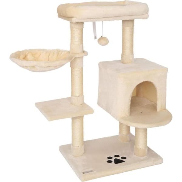 Kattträd - lionto - Klättra - Höjd 93 cm - Beige - Sisal och plysch