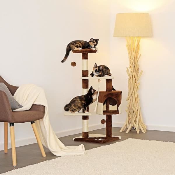 Kattträd klösstolpe skraparleksak mysiga djur brun-beige 112 cm