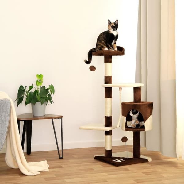 Kattträd klösstolpe skraparleksak mysiga djur brun-beige 112 cm