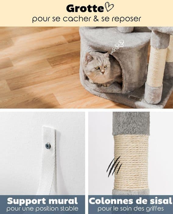 Lionto - KB00770 - Klätterträd för Katt med Lekbollar och sisal Höjd 115 cm, Ljusgrå