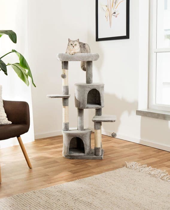 Lionto - KB00770 - Klätterträd för Katt med Lekbollar och sisal Höjd 115 cm, Ljusgrå