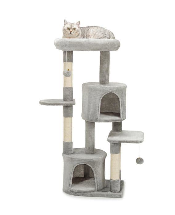 Lionto - KB00770 - Klätterträd för Katt med Lekbollar och sisal Höjd 115 cm, Ljusgrå