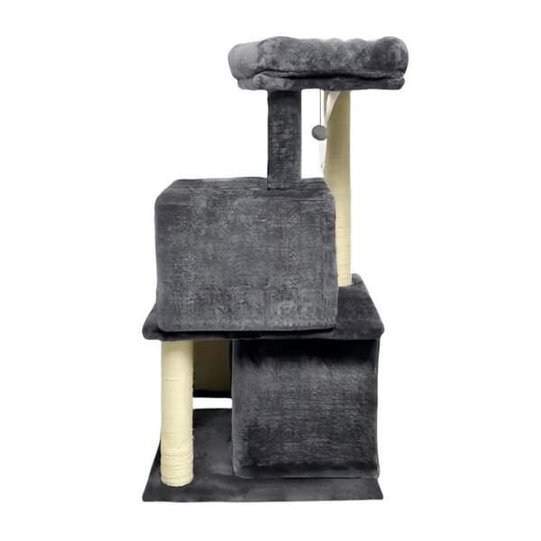 FLOPI Mørkegråt Kradsetræ - 44,5 x 48 x 86 cm - Mørkegrå - 1 Platform, 1 Legebold, 2 Kenneler, 1 Rampe