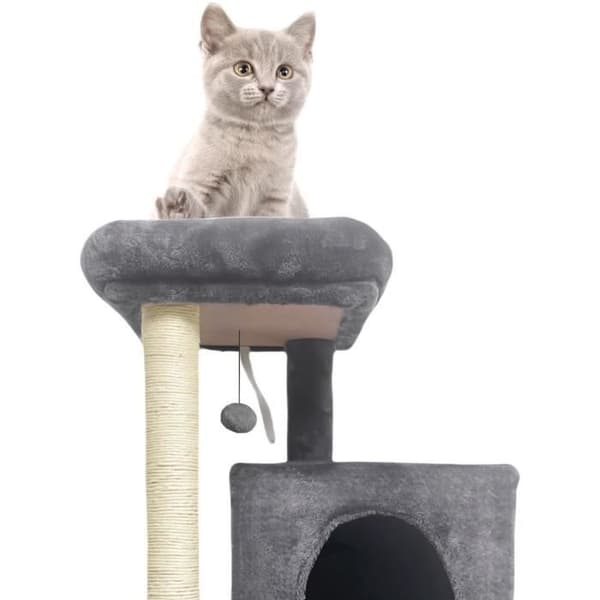 FLOPI Mørkegråt Kradsetræ - 44,5 x 48 x 86 cm - Mørkegrå - 1 Platform, 1 Legebold, 2 Kenneler, 1 Rampe