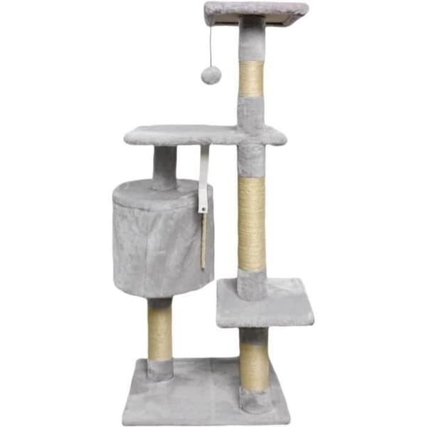 PALOMA Gråt kradsetræ 40 x 40 x 114 cm - 3 platforme, 1 reb, 1 niche, kradsetræer