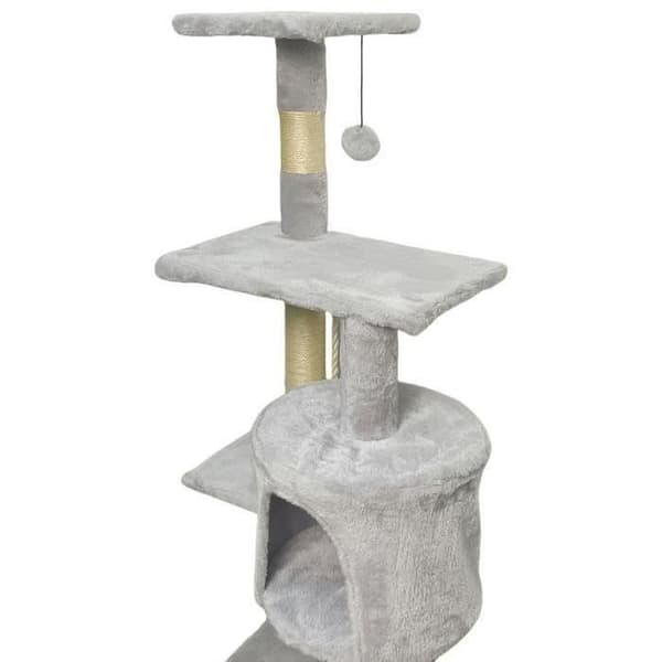 PALOMA Gråt kradsetræ 40 x 40 x 114 cm - 3 platforme, 1 reb, 1 niche, kradsetræer