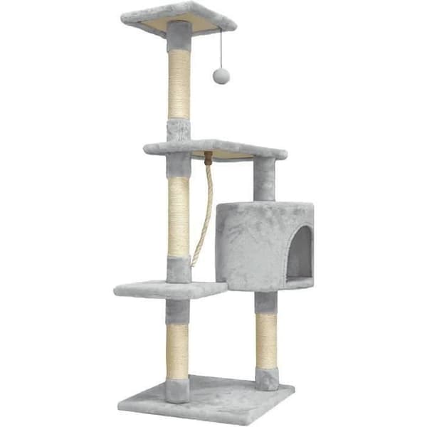 PALOMA Gråt kradsetræ 40 x 40 x 114 cm - 3 platforme, 1 reb, 1 niche, kradsetræer