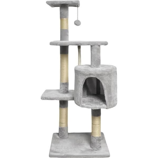 PALOMA Gråt kradsetræ 40 x 40 x 114 cm - 3 platforme, 1 reb, 1 niche, kradsetræer