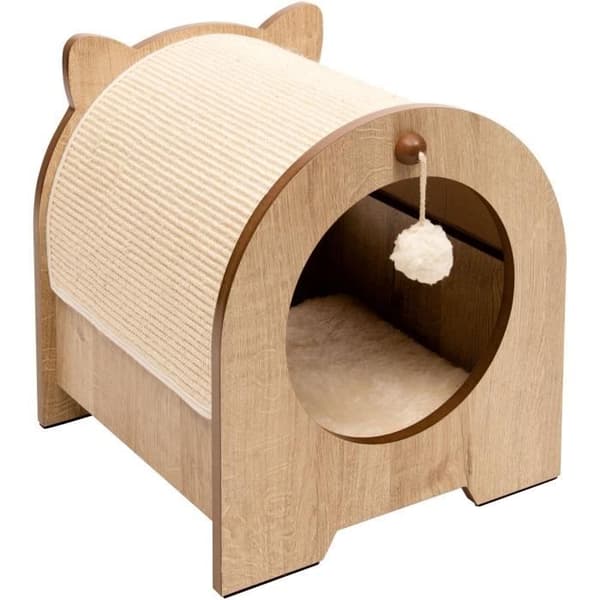 Kradsetræ til katte - CATIT - Vesper Minou - Udskiftelig sisal kradsemåtte - Egetræslook - L. 36 x B. 37 x H. 40
